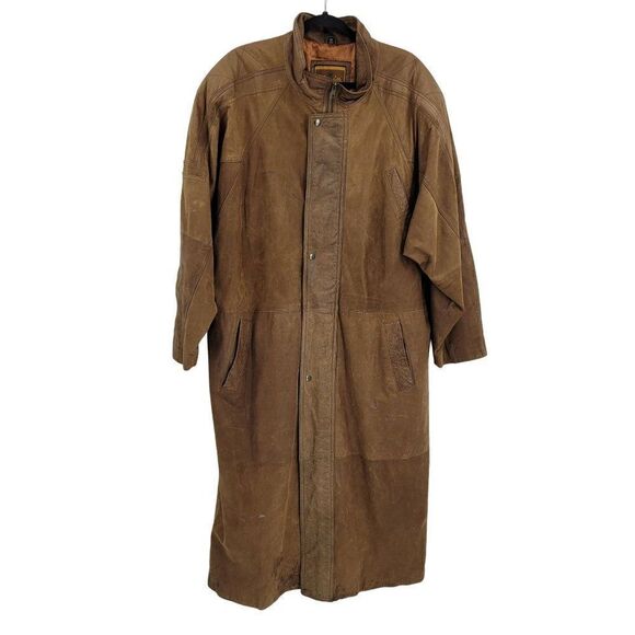 Vintage 80s IOU Leather Trench Mad Max Apocalyptic Mottled Brown Dolman Long XL - Picture 3 of 16